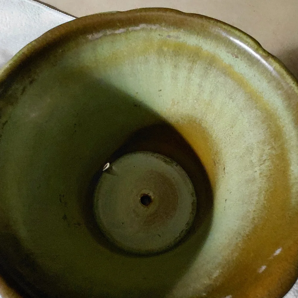 Green and Brown Drip Glaze Ceramic Planter with Saucer - Picture 6 of 10